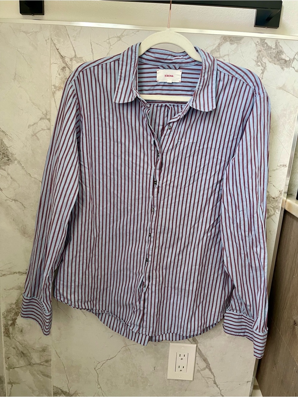 XiRENA Blue & Burgundy Striped Button-Down Shirt